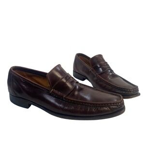 Santoni Penny Loafers Mens 9 Brown Leather Square Toe Made in Italy 12146250